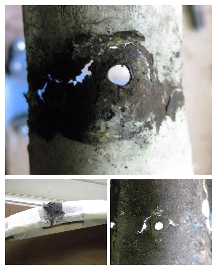 Een 'doorkijkje' van het achterspatbord dat op het hoogste bevestigingspunt helaas doorgeroest blijkt te zijn. Ik heb één en ander maar even 'gespalkt' om erger te voorkomen.